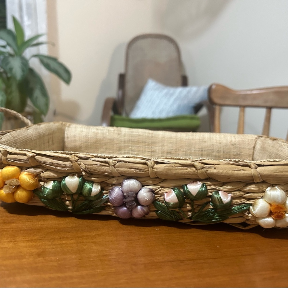Woven Basket with Floral Accents